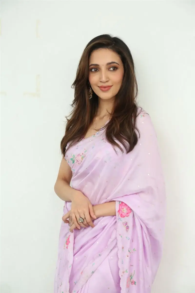 TELUGU ACTRESS NEHA SHETTY STILLS IN VIOLET SAREE 6